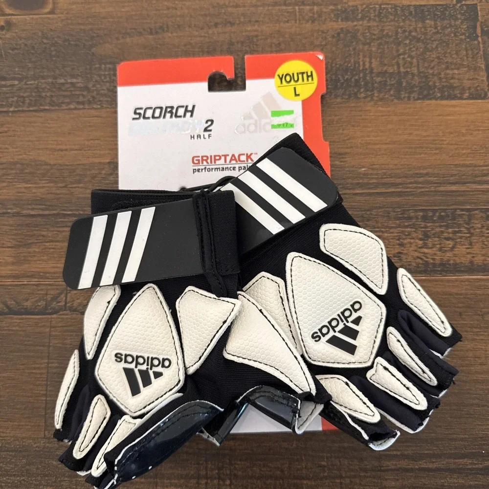 ADIDAS Scorch Destroy 2 Half Youth Large Black White Football Linemans Gloves $